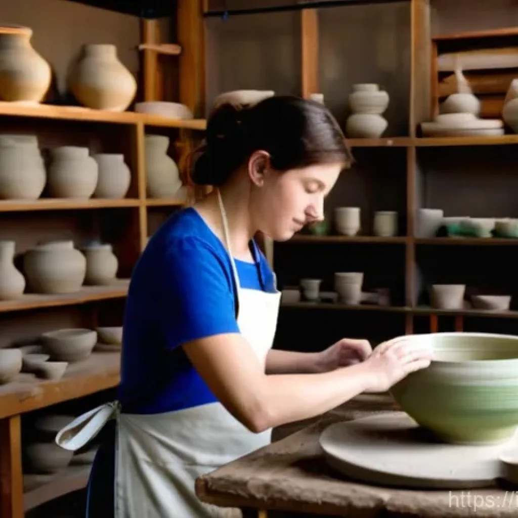 미술세라믹 분야 경력 쌓기 - **The Aspiring Ceramist's Journey in a Traditional Studio**
A warmly lit, rustic ceramic studio ...