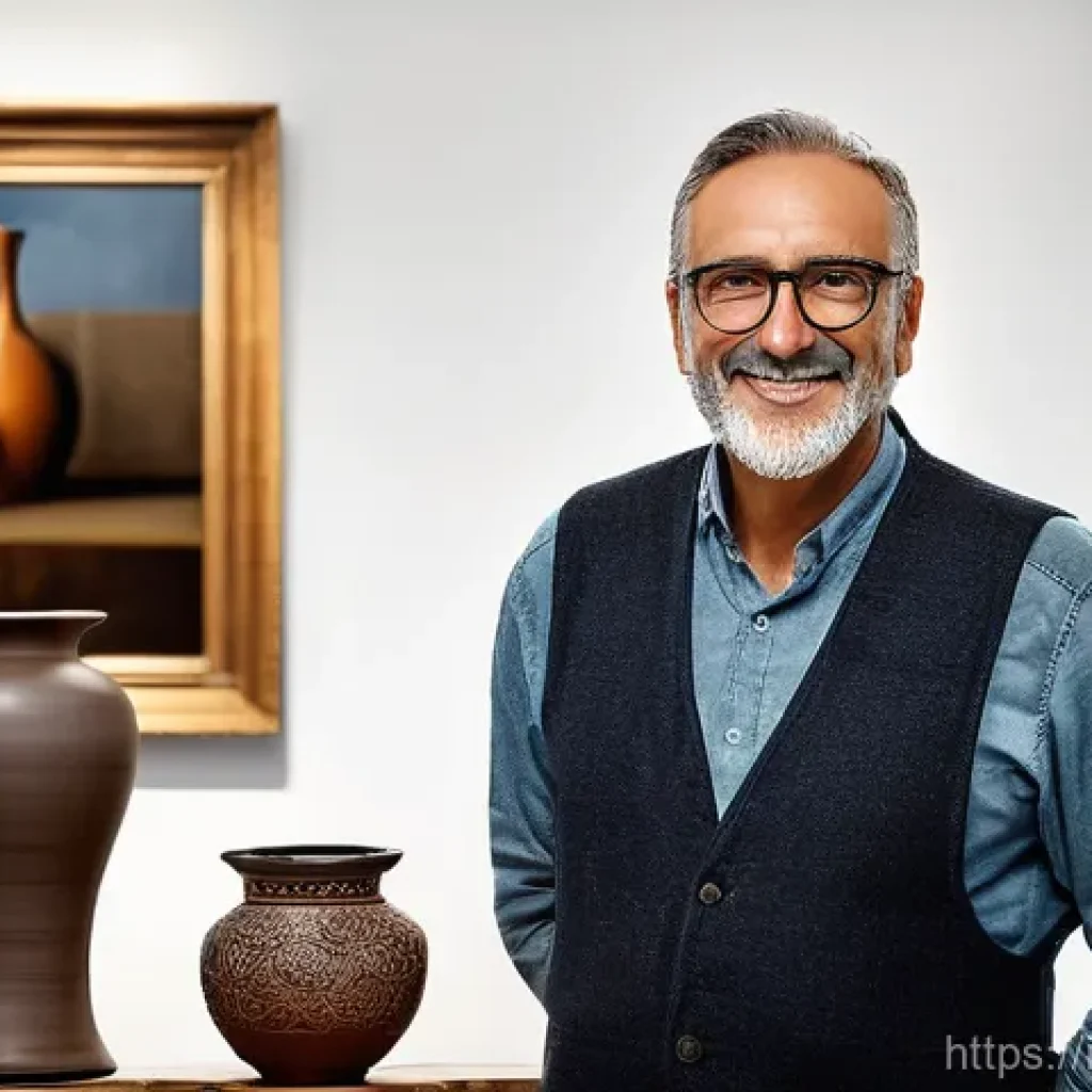 미술세라믹 전문 자격증 종류 - An Italian ceramic artist, mid-career, with a look of quiet confidence and expertise. They are stand...
