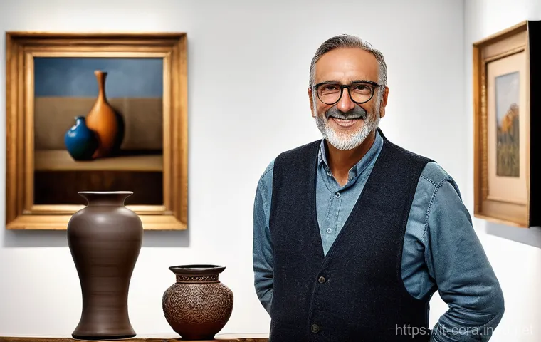 미술세라믹 전문 자격증 종류 - An Italian ceramic artist, mid-career, with a look of quiet confidence and expertise. They are stand...