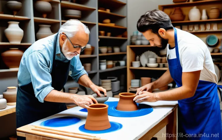 미술세라믹 전문 자격증 종류 - An Italian ceramic artist, mid-career, with a look of quiet confidence and expertise. They are stand...