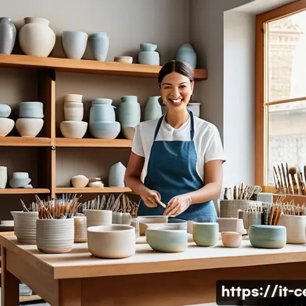 미술세라믹 작업 환경 - **Prompt 1: A female ceramist working in a brightly lit, inspiring Italian studio.**
A realistic...