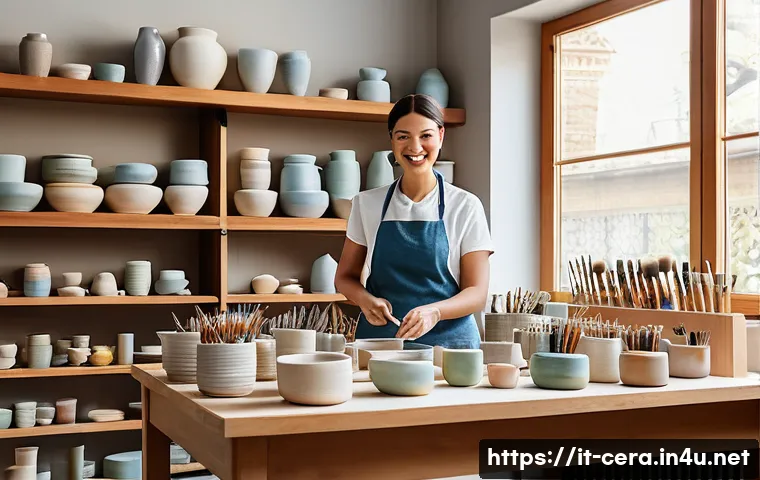 미술세라믹 작업 환경 - **Prompt 1: A female ceramist working in a brightly lit, inspiring Italian studio.**
    A realistic...