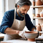 Home 21 세라믹 전문 교육 과정 - A skilled ceramic artist working at a traditional potter’s wheel in a bright, spacious Italian studi...