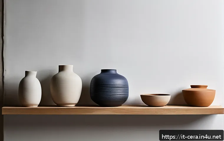미술세라믹 전문 분야 취업 - A professional ceramic artist&rsquo;s portfolio scene featuring a neatly arranged collection of ceramic pi...
